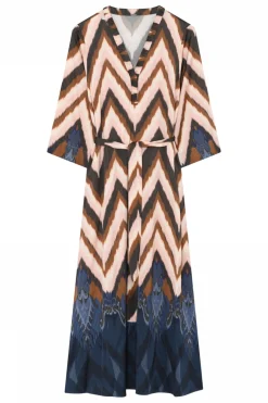 Anika, long dress with belt 84797Navy/Rose 58500/7580