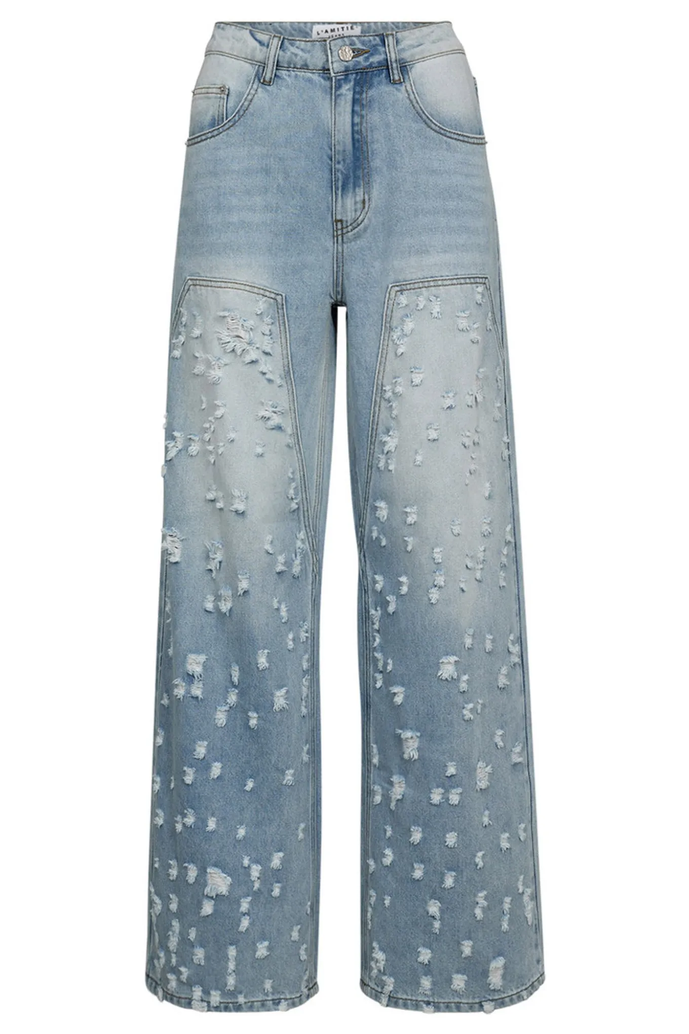 Bleach Distressed Patch Jeans Bleached Denim HL10336