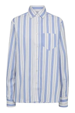 Button Down Stripe Shirt White Blue Stripe HL10257