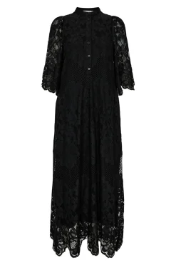 Curvey Lace Hem Placket Dress Black HL10406