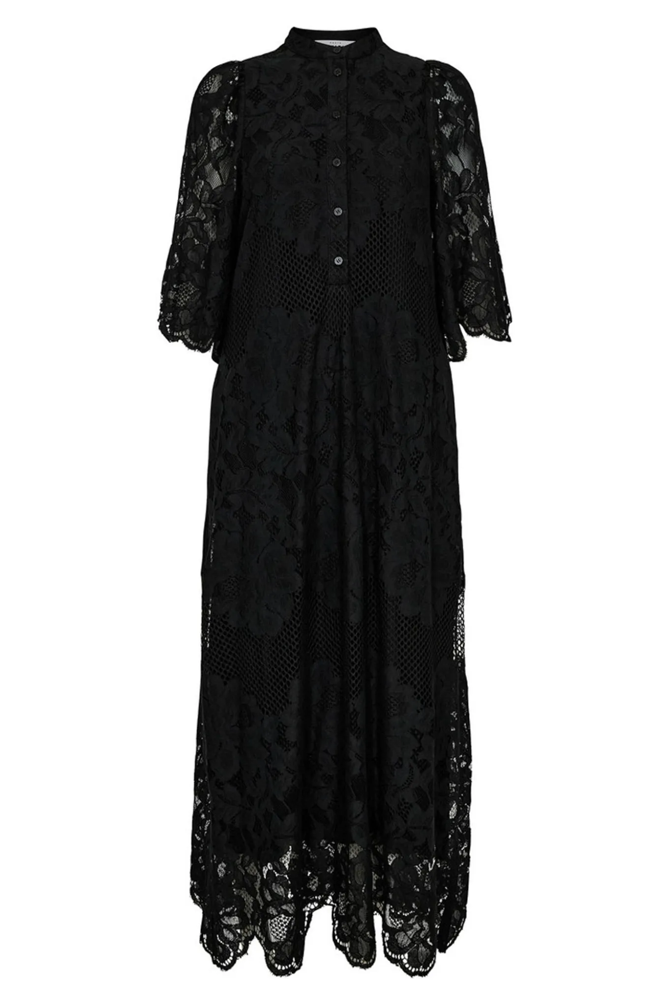 Curvey Lace Hem Placket Dress Black HL10406