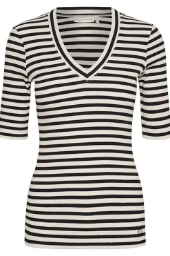 DagnaIW Striped V TShirt Black / Whisper White 30107270