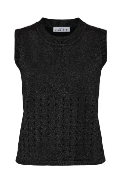 Hole Lurex Knit Top Black HL10397