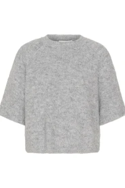 KAemilie Cropped Knit Pullover Grey Melange 10508162