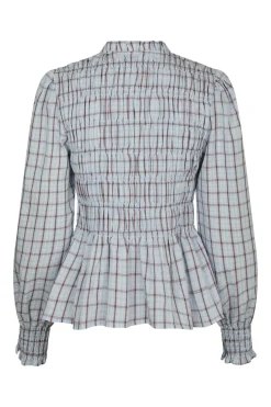 Mocca Smock Check Blouse Light Blue 166900