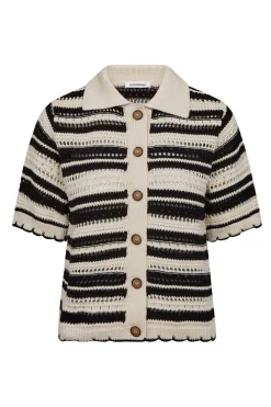 OdetteCC Stripe SS Cardigan 1196OffWhiteB 42017