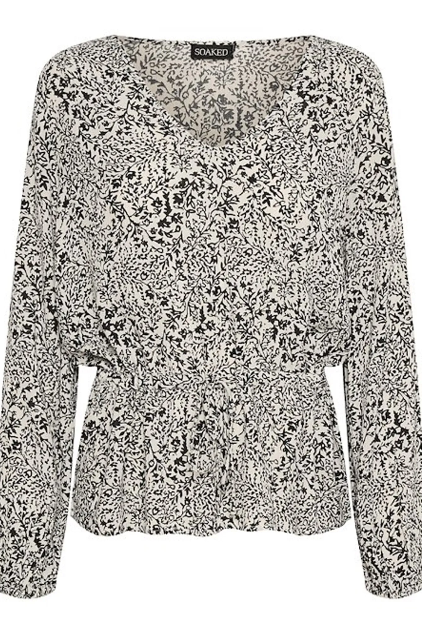 SLZaya Drawstring Blouse Black and White Ditsy Print 30406976